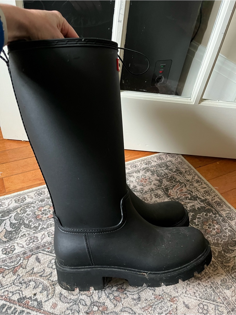 Hunter Black Tall Rain Boots- lug style - Picture 2 of 5